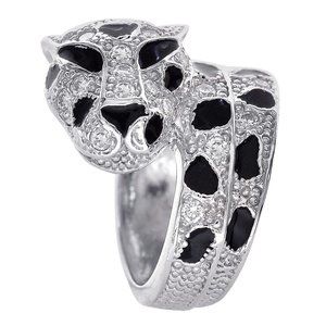 1.00 Carat Diamonds & Black Enamel Panther Ring